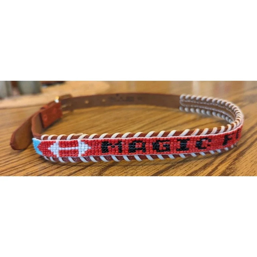 NOS Magic Forest Lake George NY Novelty Beaded Leather Belt Kids Youth Adult 24